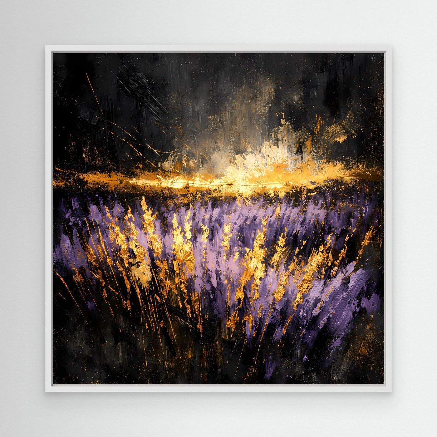 Leinwand Mystisches Lavendelfeld bei Nacht | Abstraktes Natur Wandbild Moderne Kunst