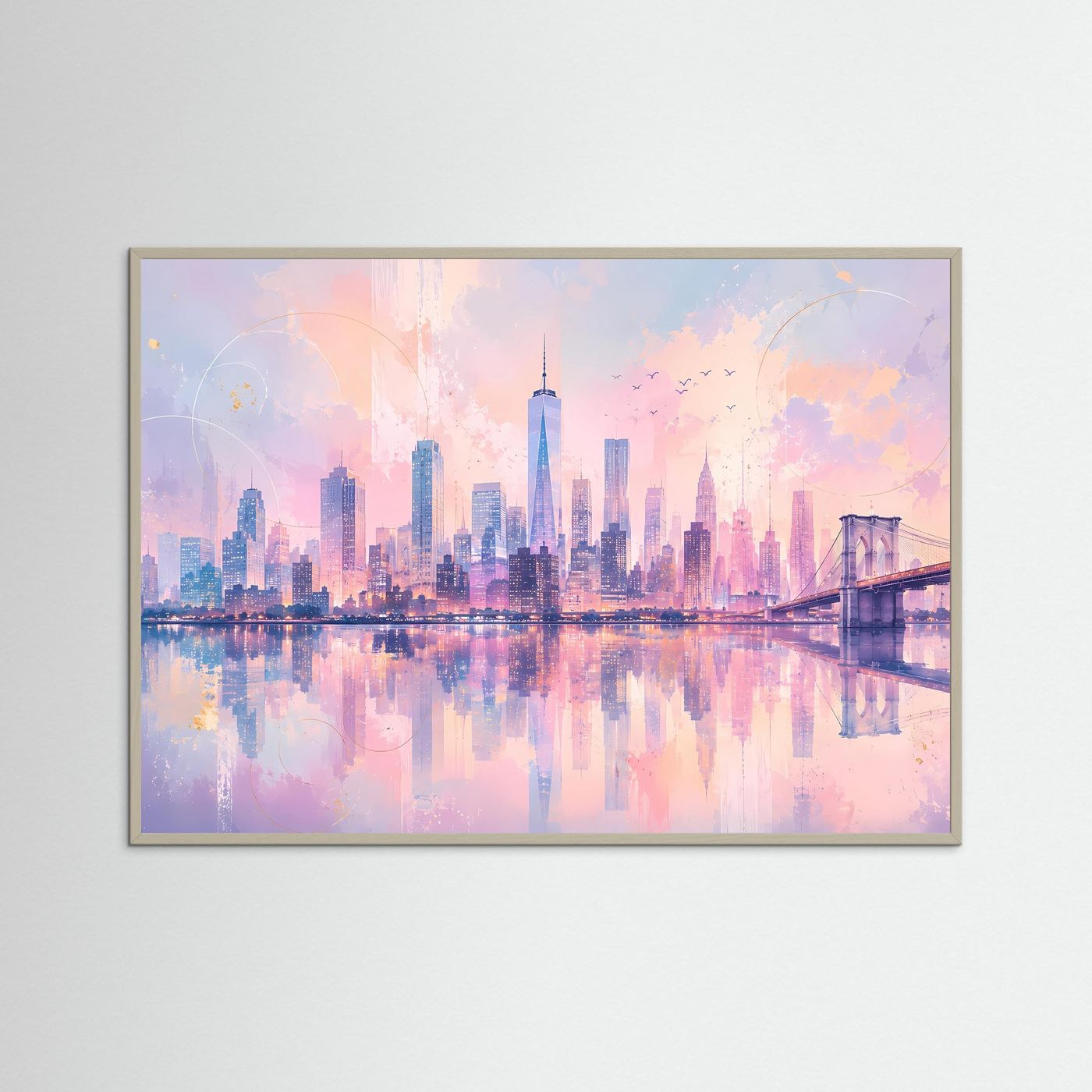 New York Skyline Poster | Pastell Stadt Panorama | Moderne City Wandkunst | Abstraktes Manhattan Wandbild