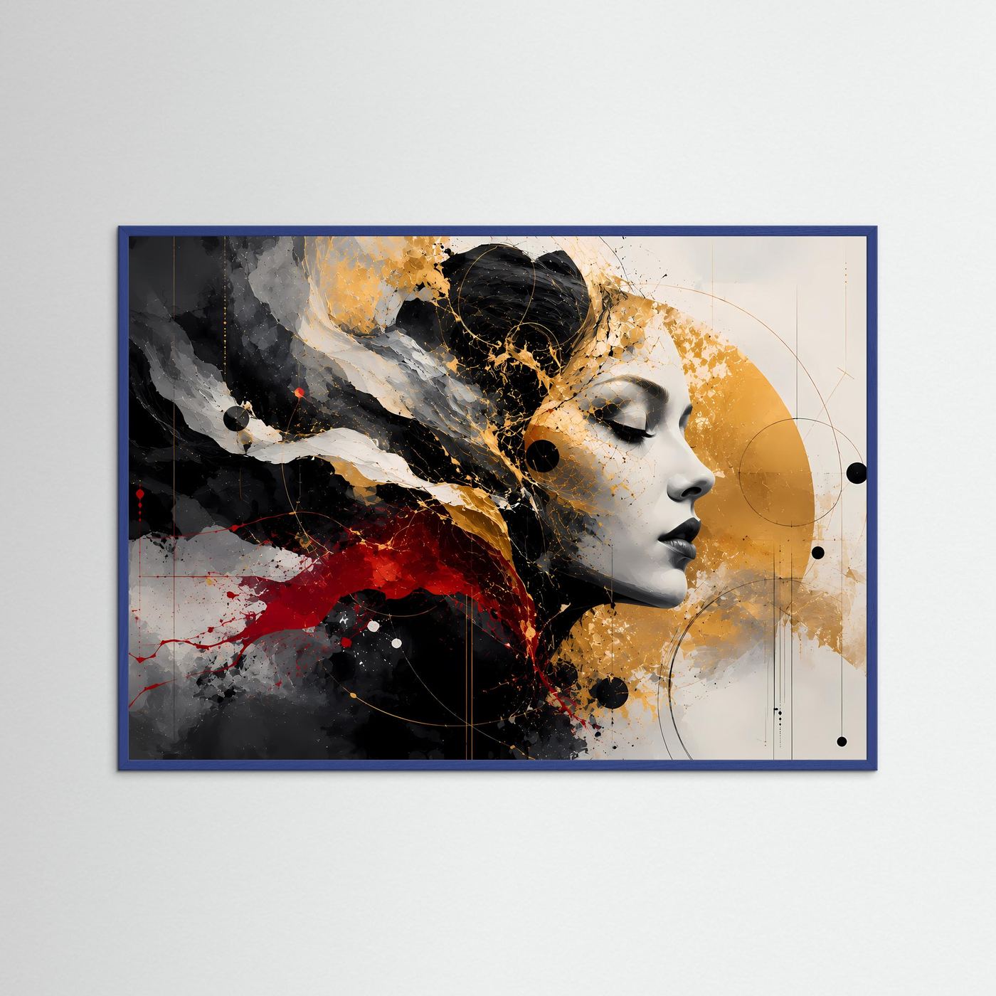 Abstraktes Frauenporträt Poster | Schwarz Gold Rot Wandkunst | Modernes Gesicht Kunst | Elegante Leinwand | Luxus Wall Art