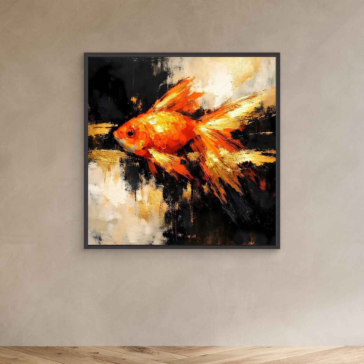 Leinwand Dynamischer Goldfisch in Orange und Gold | Abstraktes Tier Wandbild