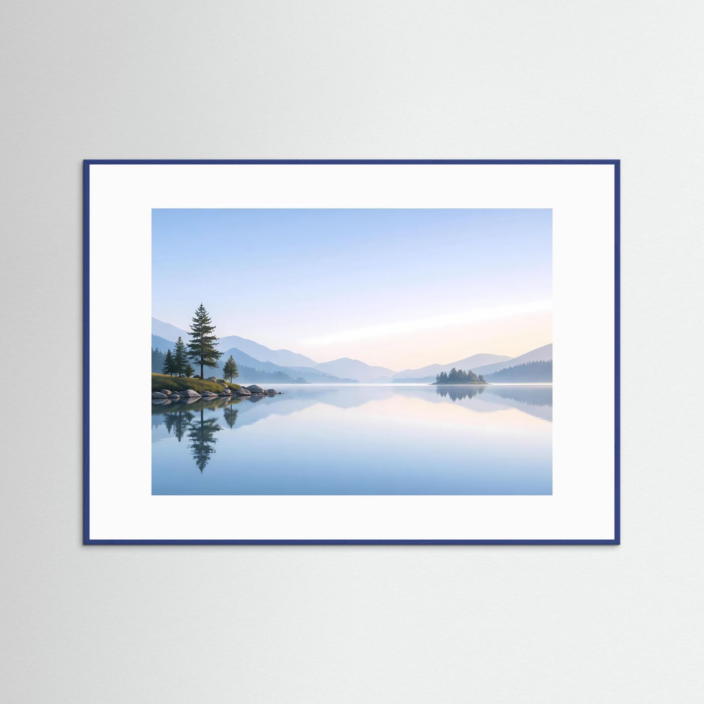 Minimalistischer Bergsee im Morgenlicht | Spiegelung Panorama Poster Querformat