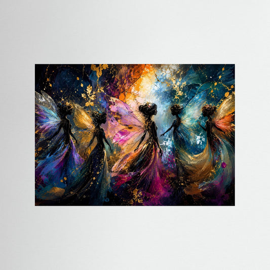 Fantasy-Poster im Querformat mit Elfen und leuchtenden Flügeln, ohne Rahmen