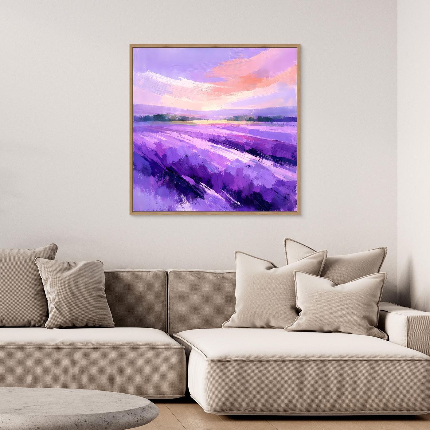 Leinwand Abstraktes Lavendelfeld im Abendlicht | Modernes Provence Wandbild Lila
