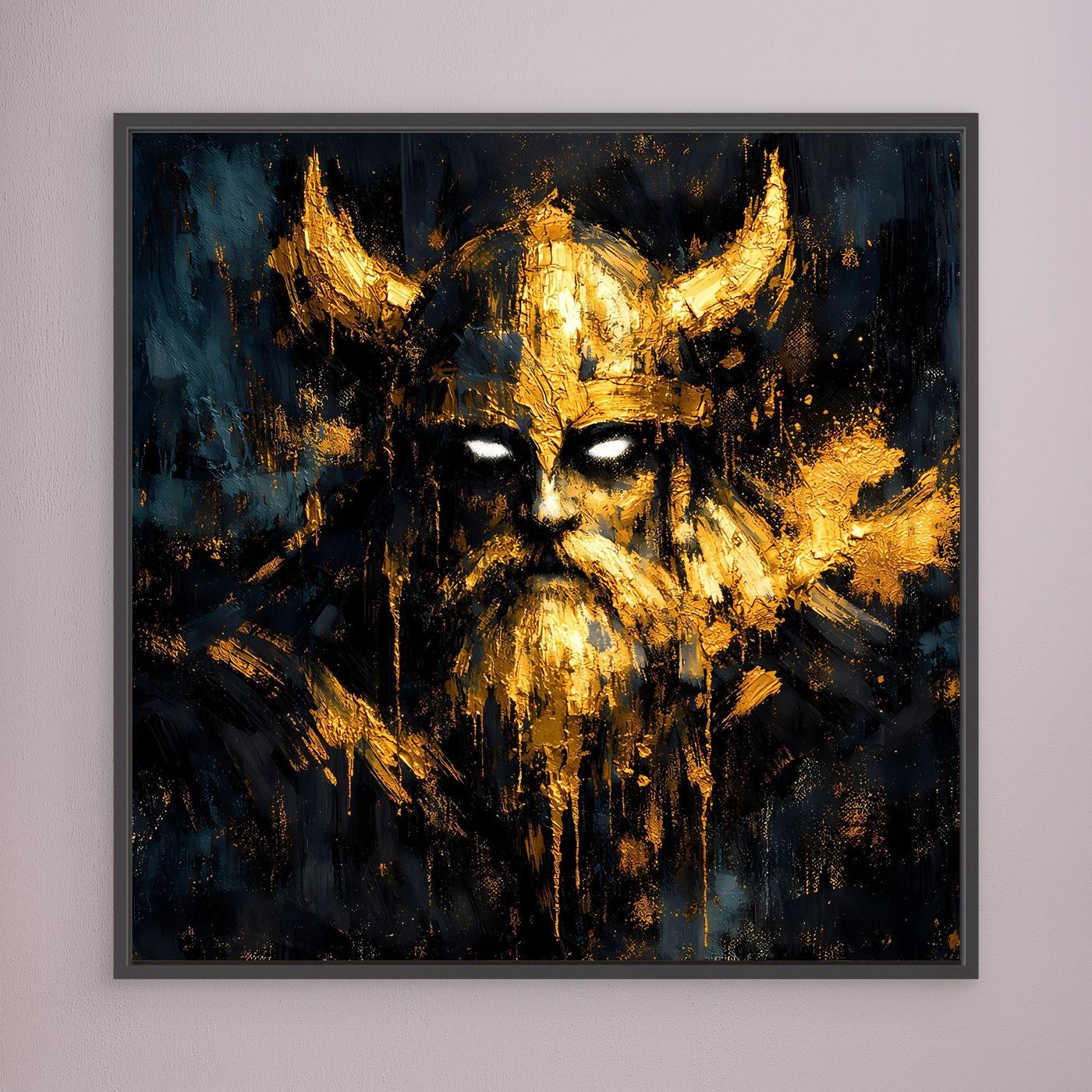 Leinwand Mystischer Wikinger in Gold und Schwarz | Modernes Abstraktes Krieger Wandbild
