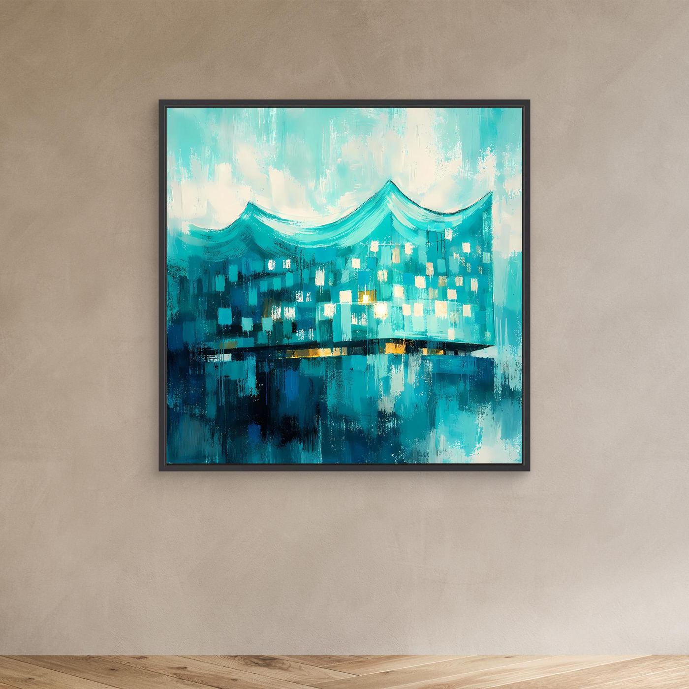 Leinwand Elbphilharmonie Wellen in Türkis | Abstraktes Architektur‑Wandbild