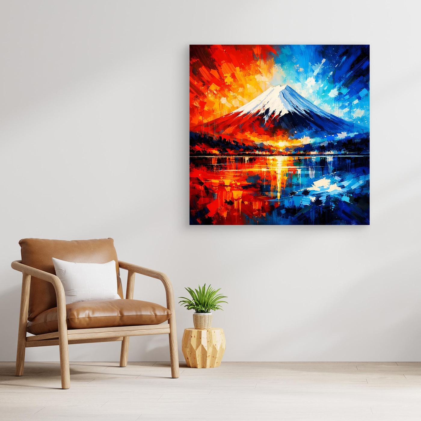 Leinwand Majestätischer Mount Fuji im Feuer- und Eis-Kontrast | Abstraktes Japan Wandbild