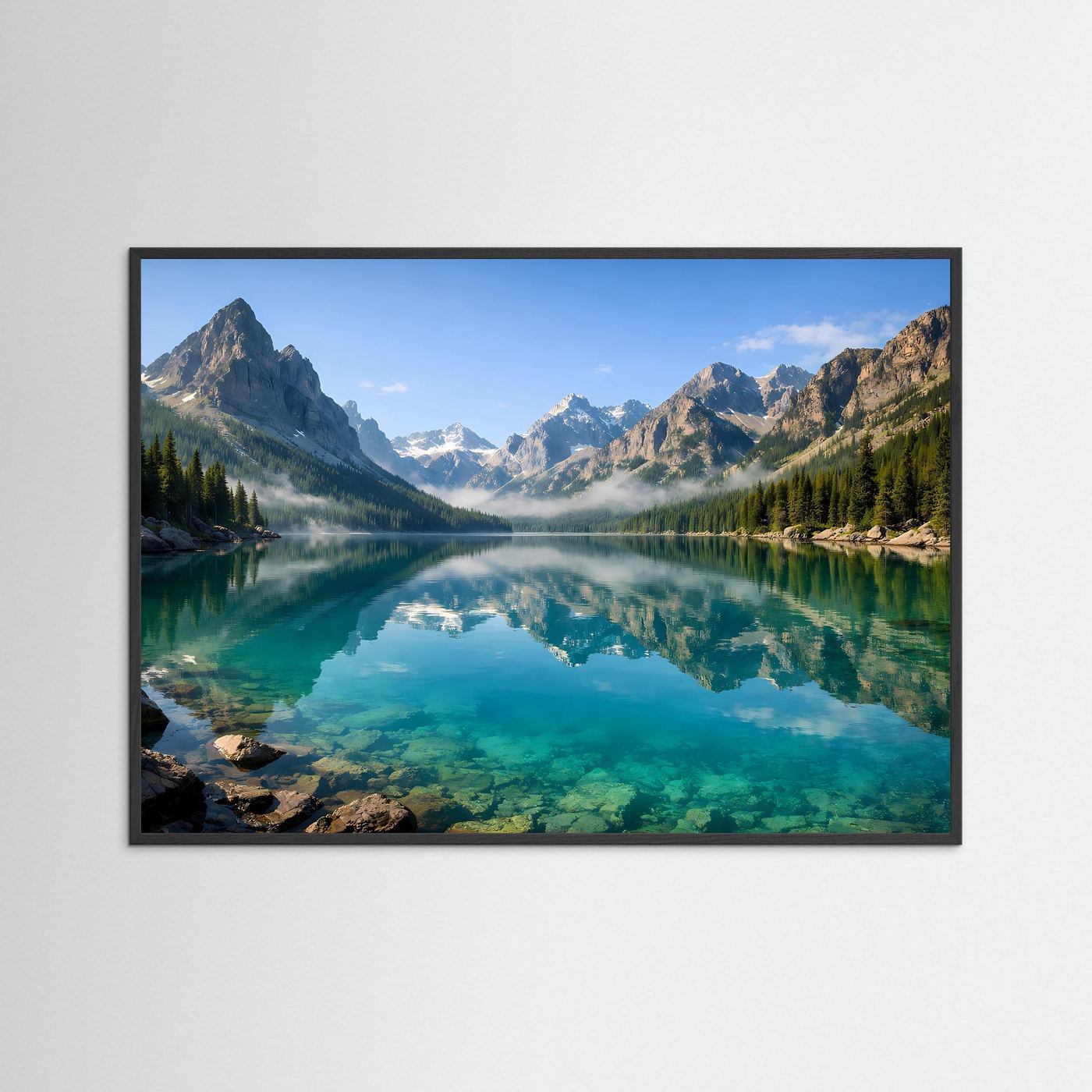 Kristallklarer Bergsee im Panorama | Wandbild Natur & Alpen Querformat