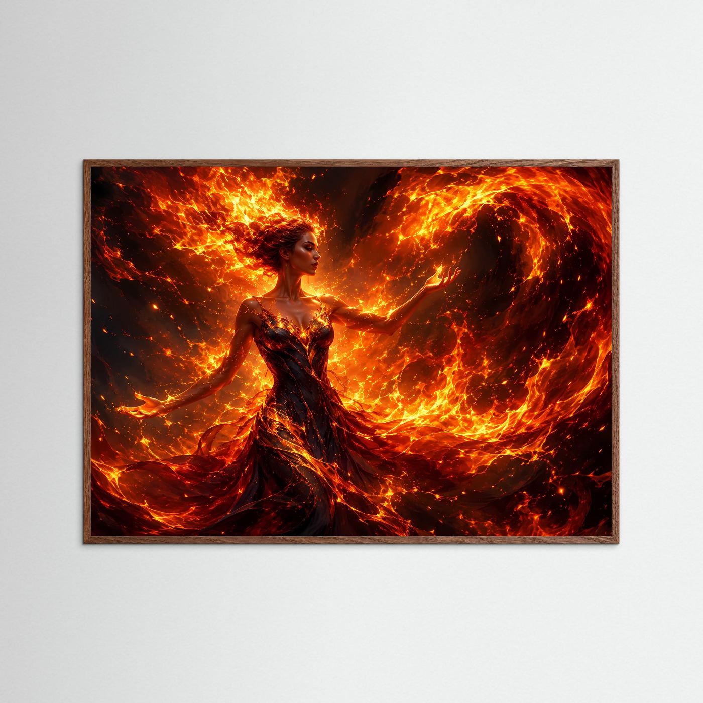 Feuerfrau Poster | Magische Flammenfrau | Element Feuer | Fantasy Wandbild | Moderne Leinwand | Kraftvolle Wall Art