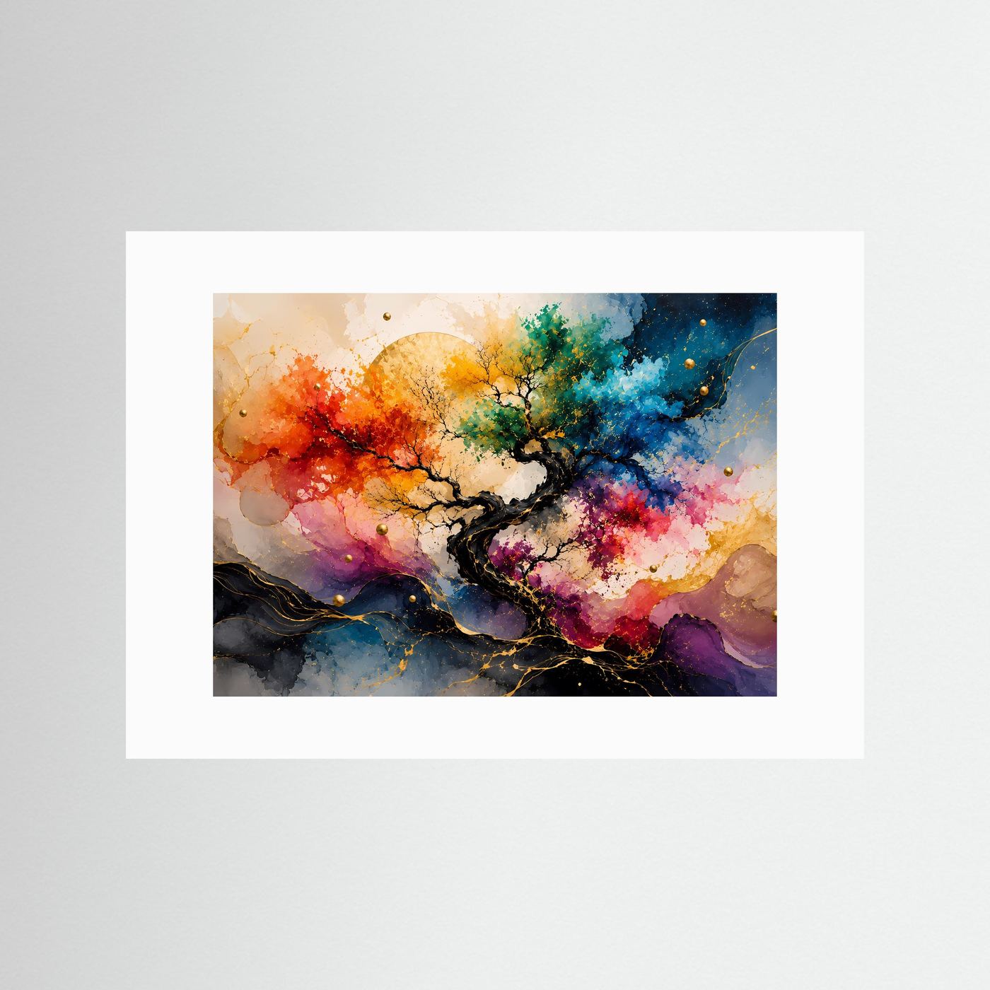 Abstrakter Lebensbaum in leuchtenden Farben & Gold | Moderner Baum des Lebens