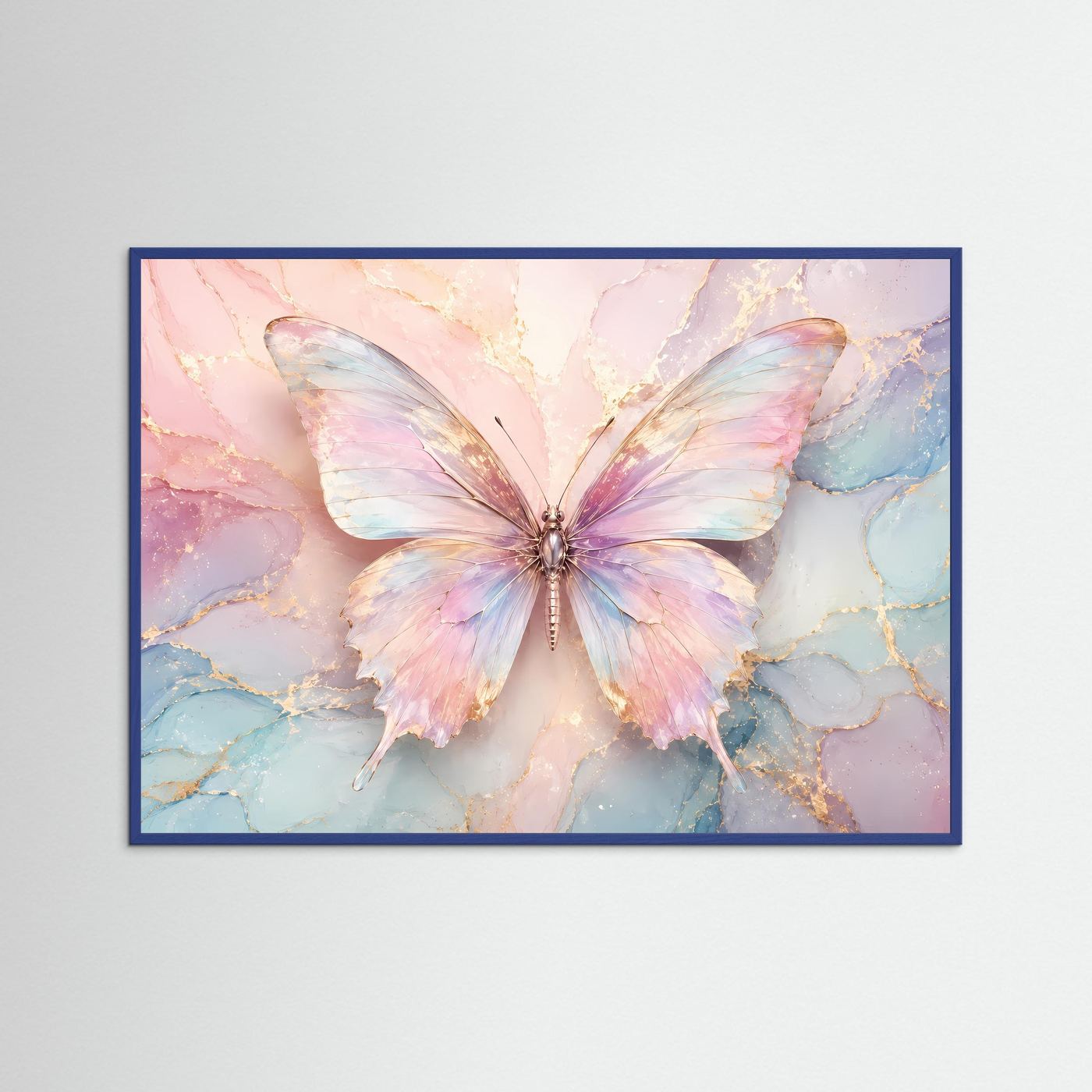 Pastell Schmetterling | Elegantes Wandbild in Rosa, Blau & Gold