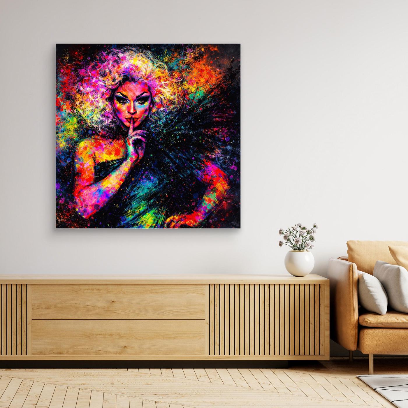 Leinwandbild Drag Queen Pop-Art | Bunte Farbexplosion Wandbild auf Keilrahmen