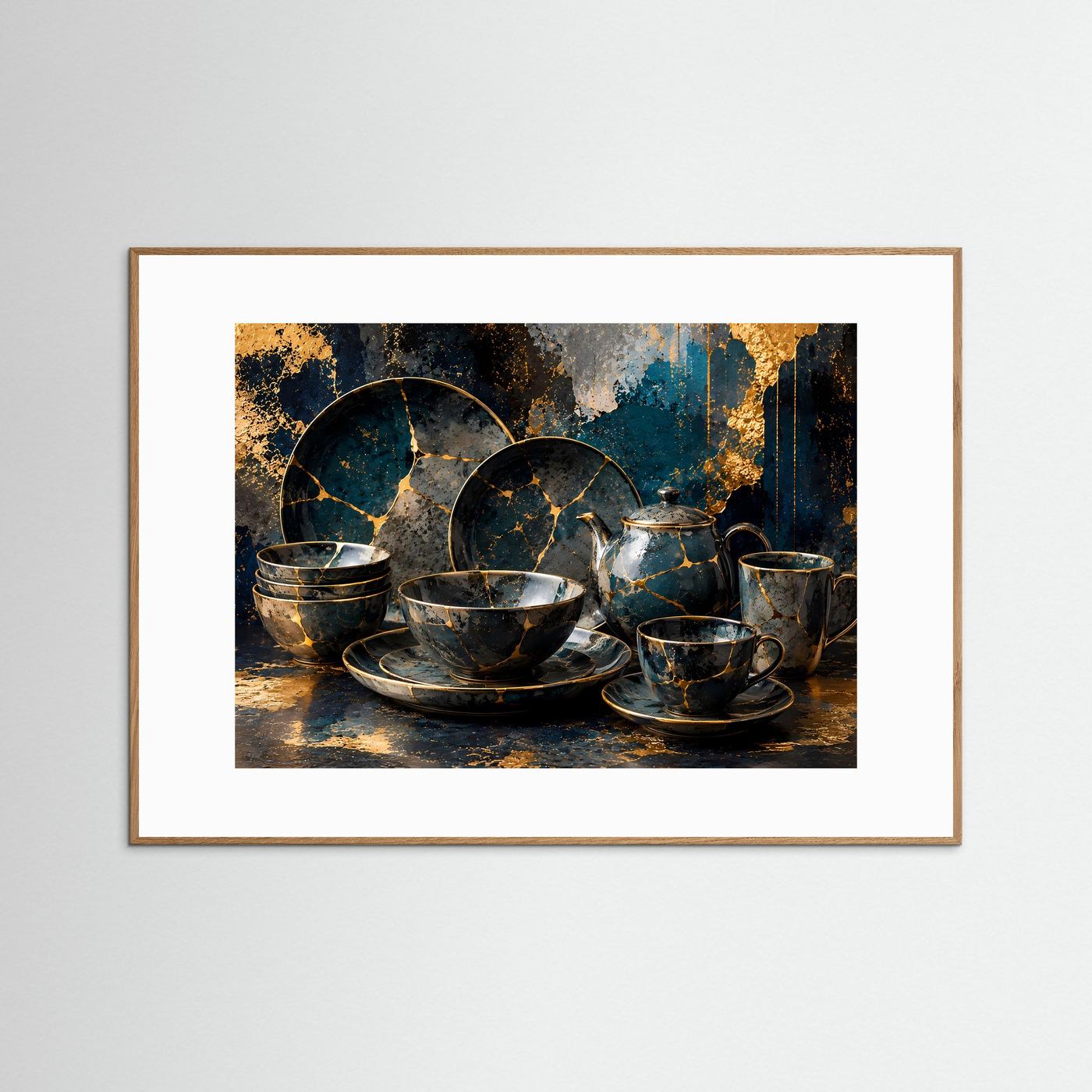 Kintsugi Ästhetik | Elegantes Geschirr & Marmor Poster mit Gold-Akzenten
