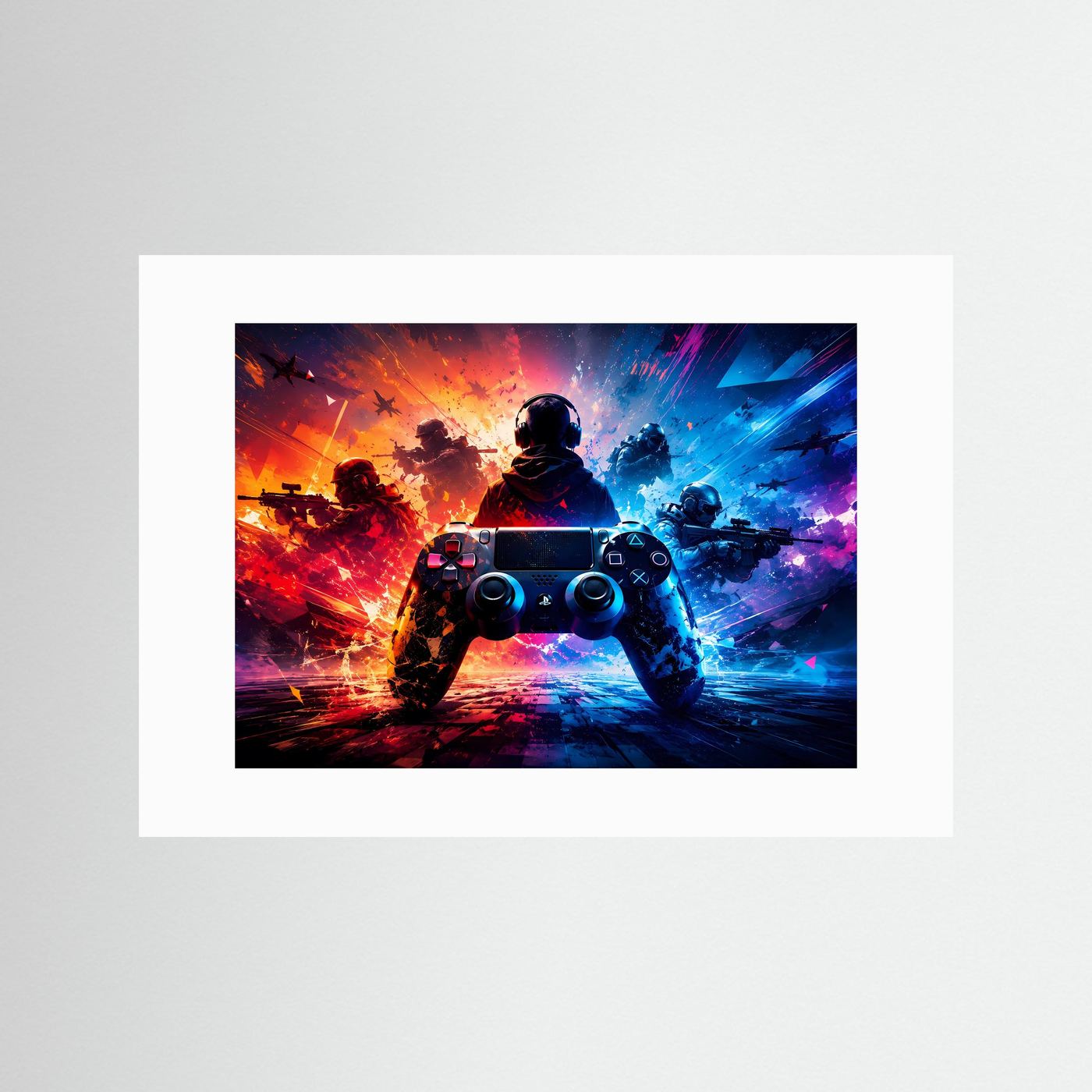 Gaming-Action im Neon-Look | Modernes Controller Wandbild & Gamer Poster