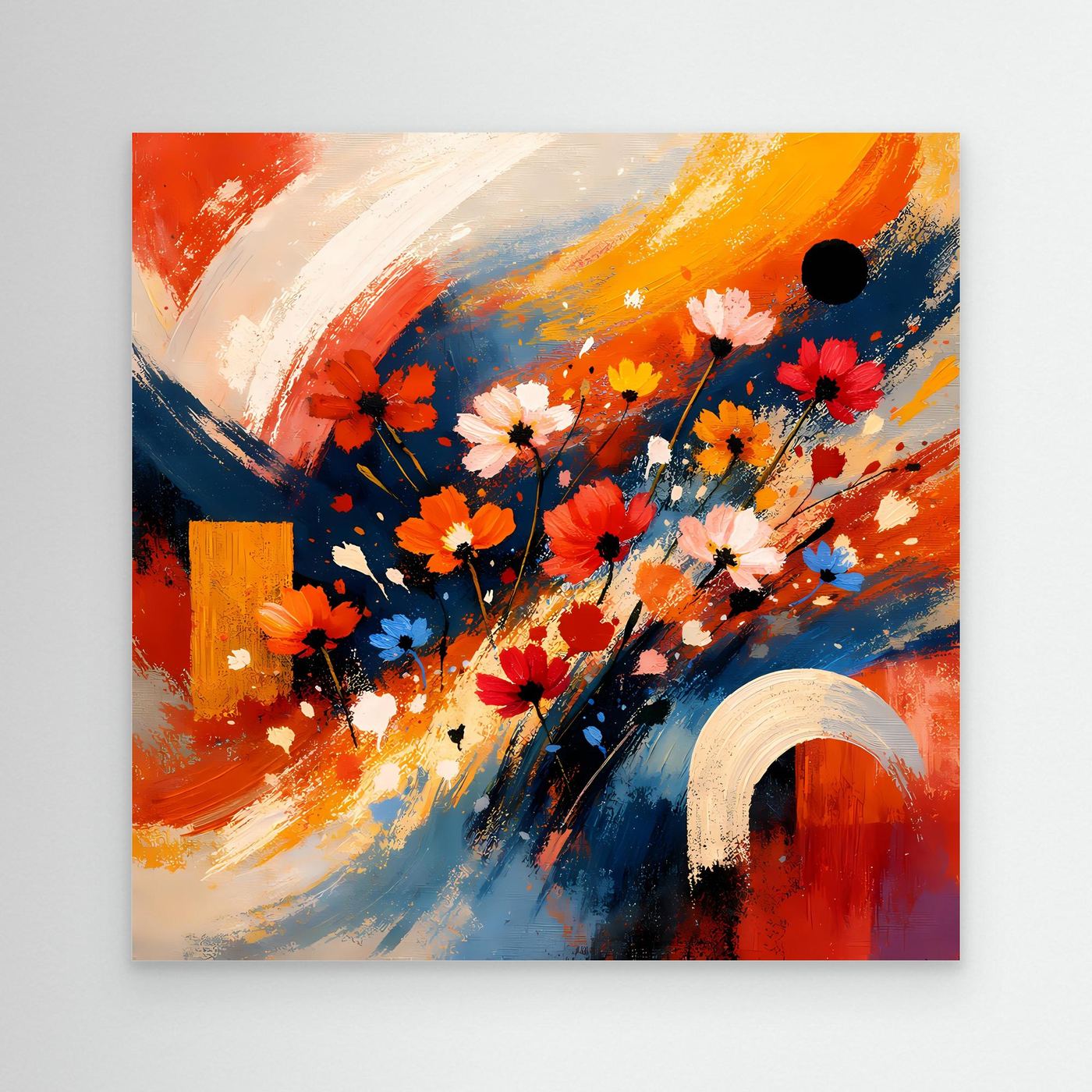 Abstraktes Leinwandbild mit bunten Blumen, ohne Rahmen, abstrakte Pinselstriche