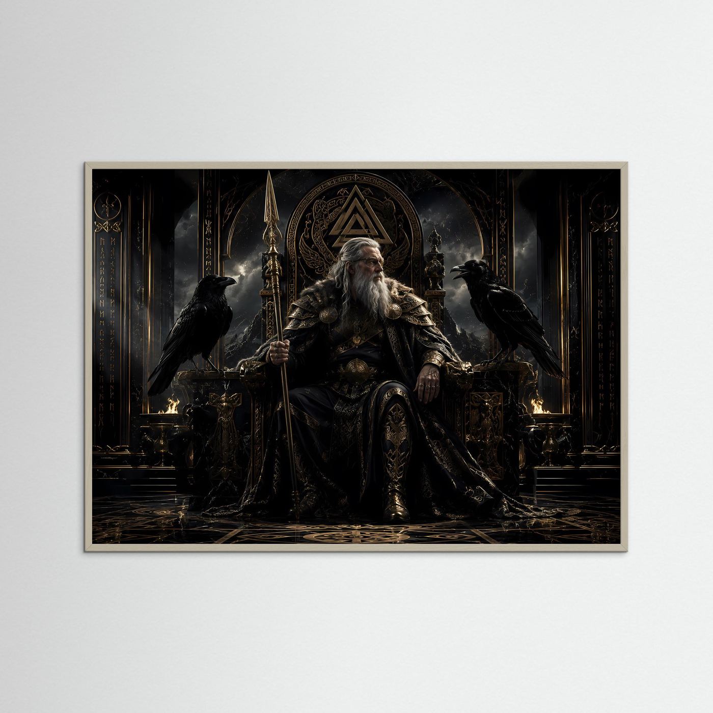 Majestätischer Odin auf dem Thron | Nordische Götter & Wikinger Poster Querformat