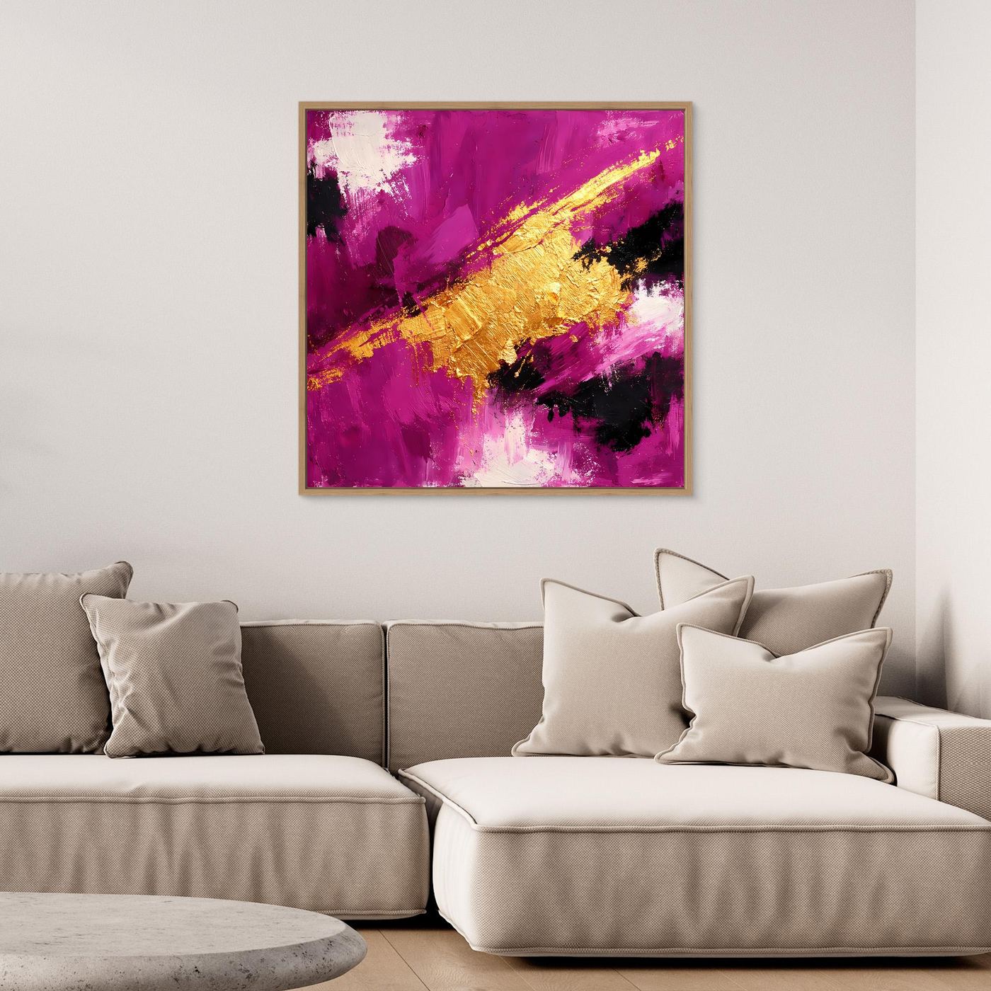 Leinwand Expressives Farbenspiel in Beere und Gold | Modernes Abstraktes Wandbild