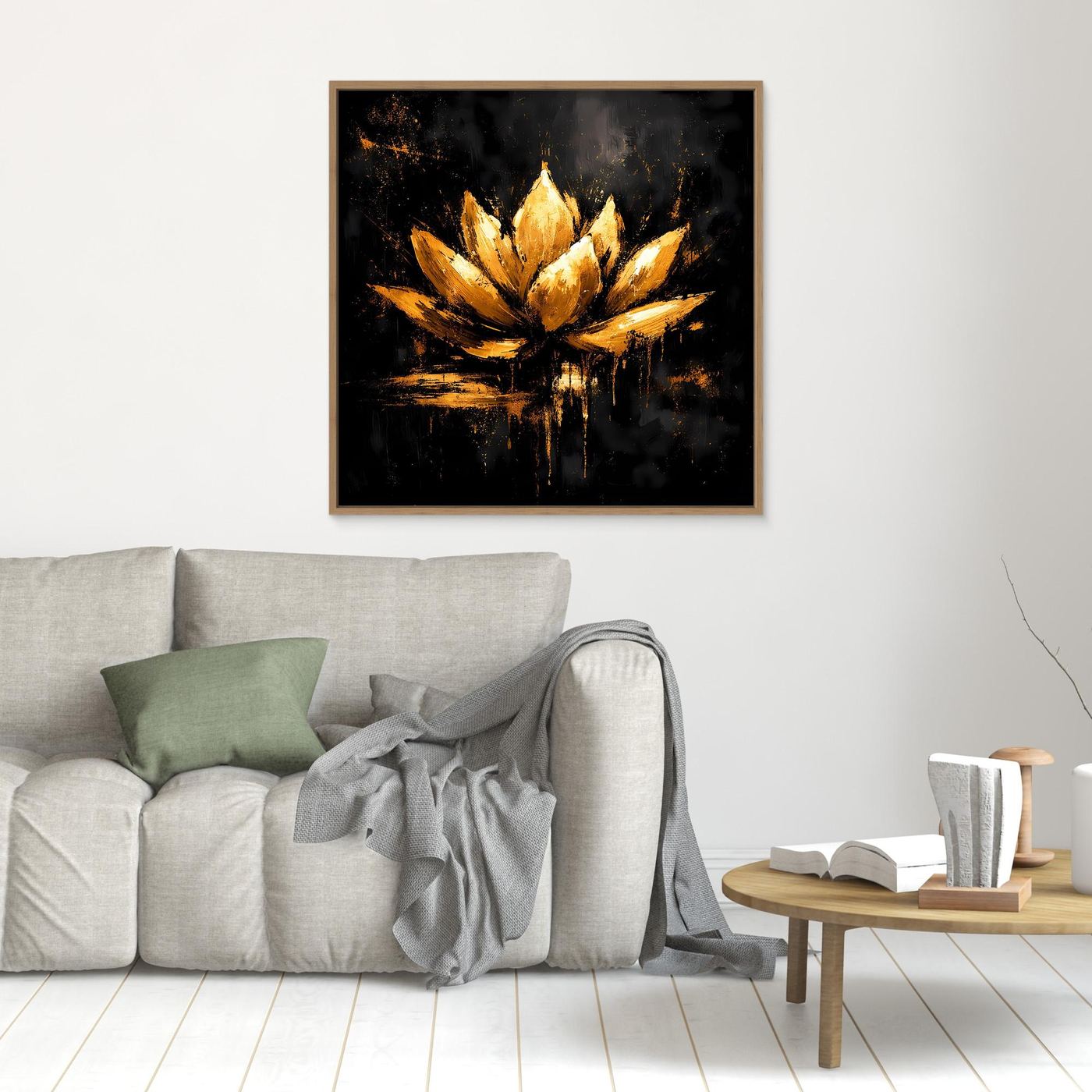 Leinwand Goldene Lotusblüte auf Schwarz | Abstraktes Meditations Wandbild