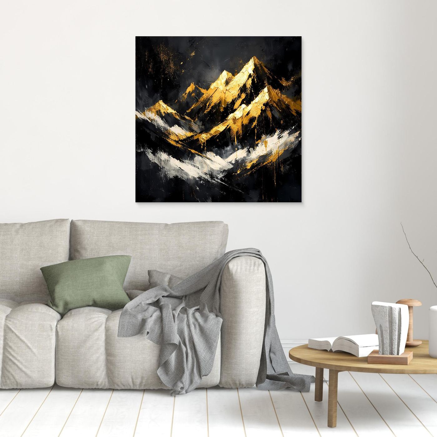 Leinwand Goldene Berggipfel im Abendlicht | Modernes Abstraktes Berg Wandbild