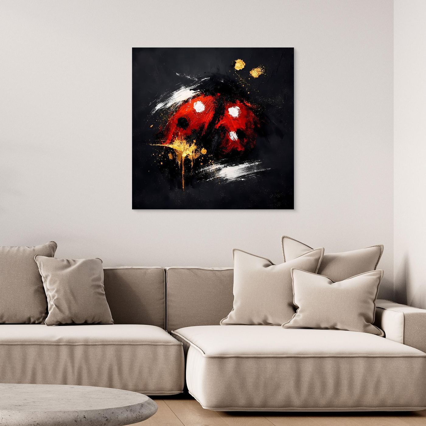 Leinwand Abstrakter Marienkäfer in Rot und Gold | Modernes Tier Wandbild