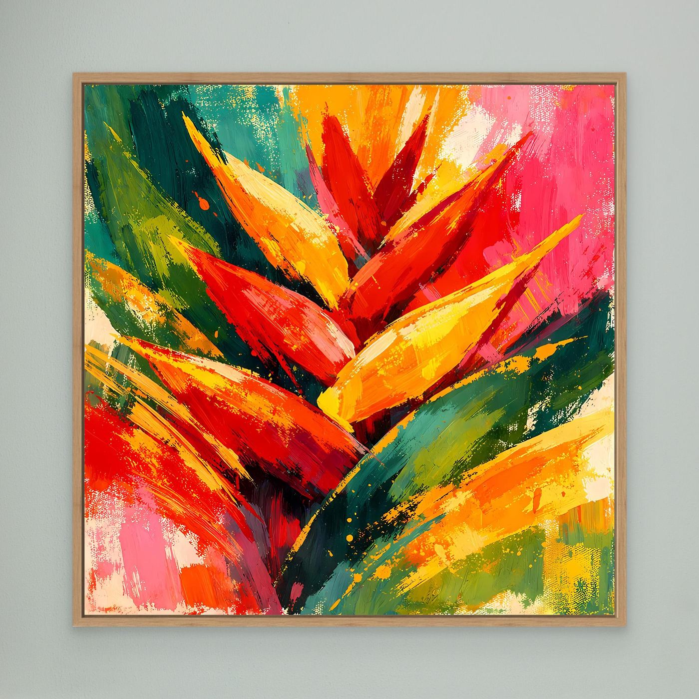 Leinwand Abstrakte Helikonie Blüte | Modernes Tropen Wandbild Bunt Exotisch