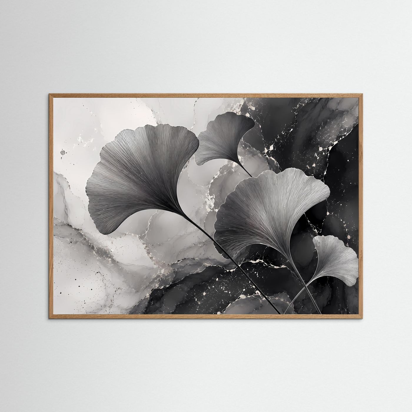 Ginkgo-Blätter Schwarz-Weiß | Modernes Botanisches Wandbild im minimalistischen Stil