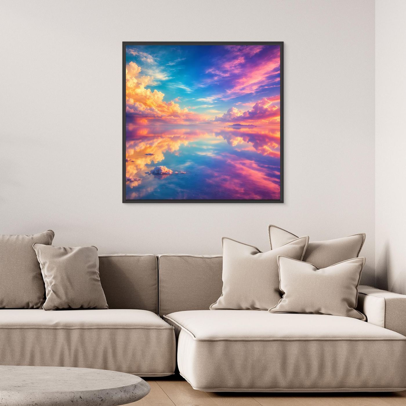 Leinwandbild Magischer Salzsee | Abstraktes Himmel-Spiegelungs Wandbild auf echtem Holzkeilrahmen