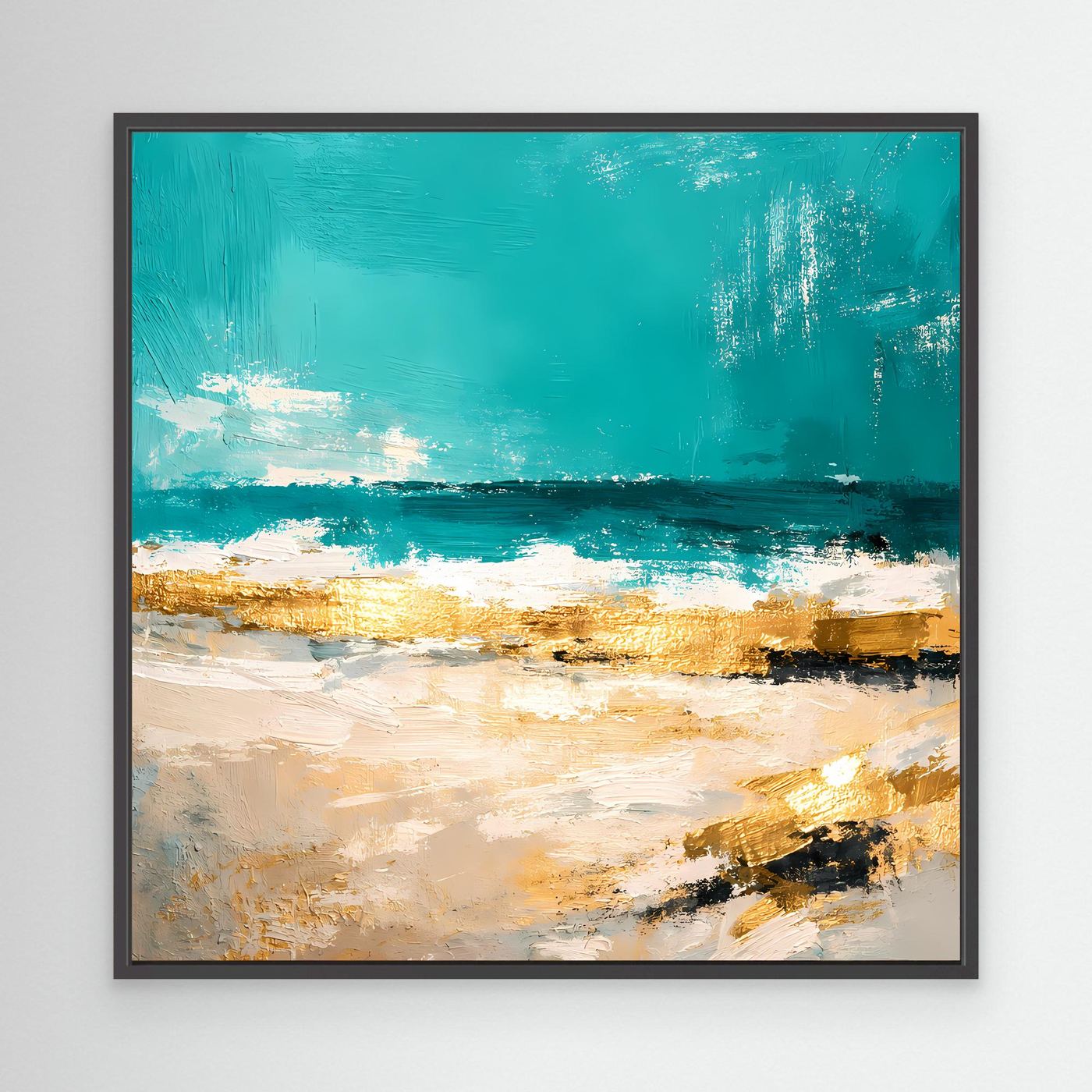 Leinwand Abstraktes Strandgemälde in Türkis und Gold | Modernes Meer Wandbild