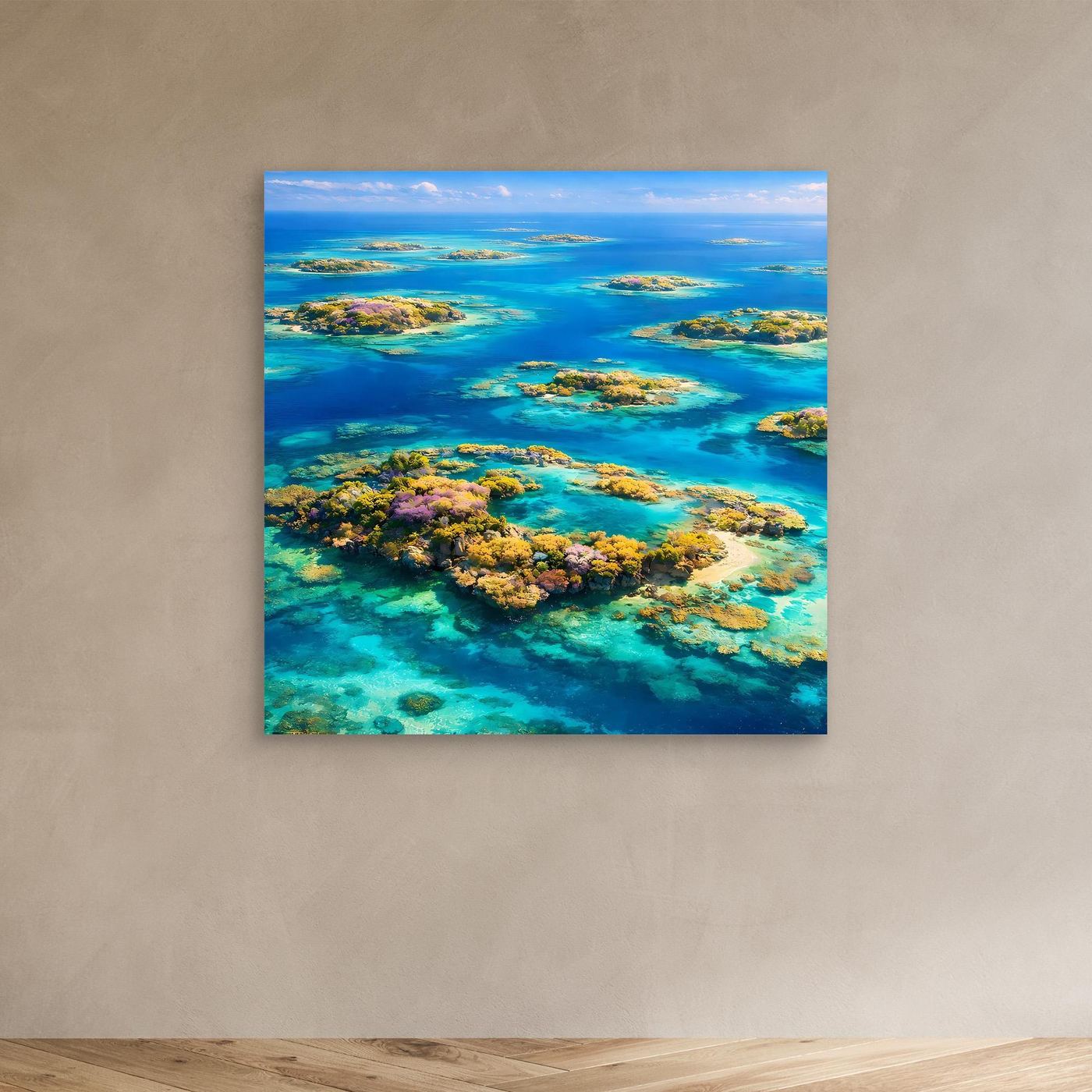 Leinwandbild Paradiesische Inselwelt | Tropisches Atoll Wandbild auf echtem Holzkeilrahmen