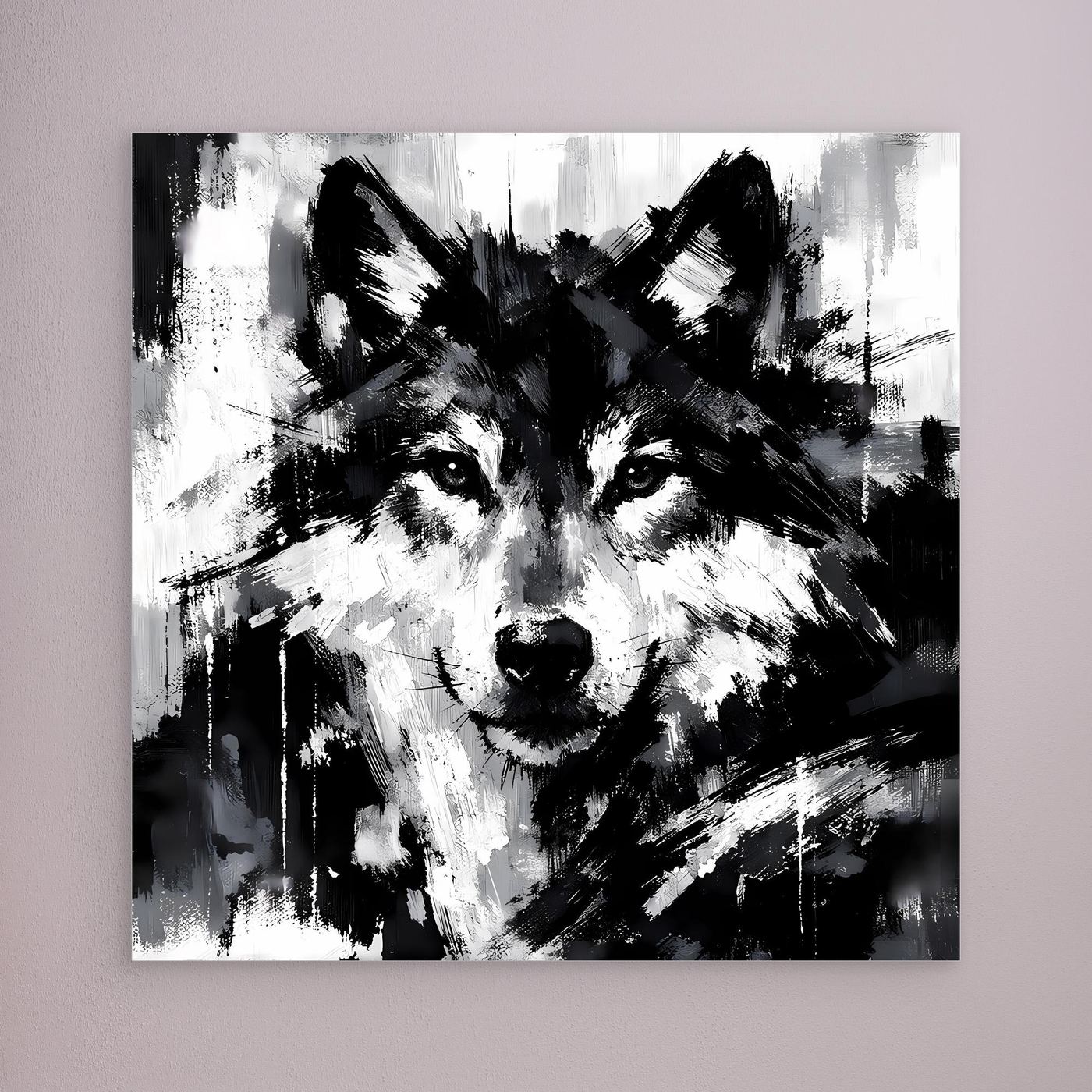 Wolf-Wandbild (Leinwand) in Schwarzweiß, ungerahmt