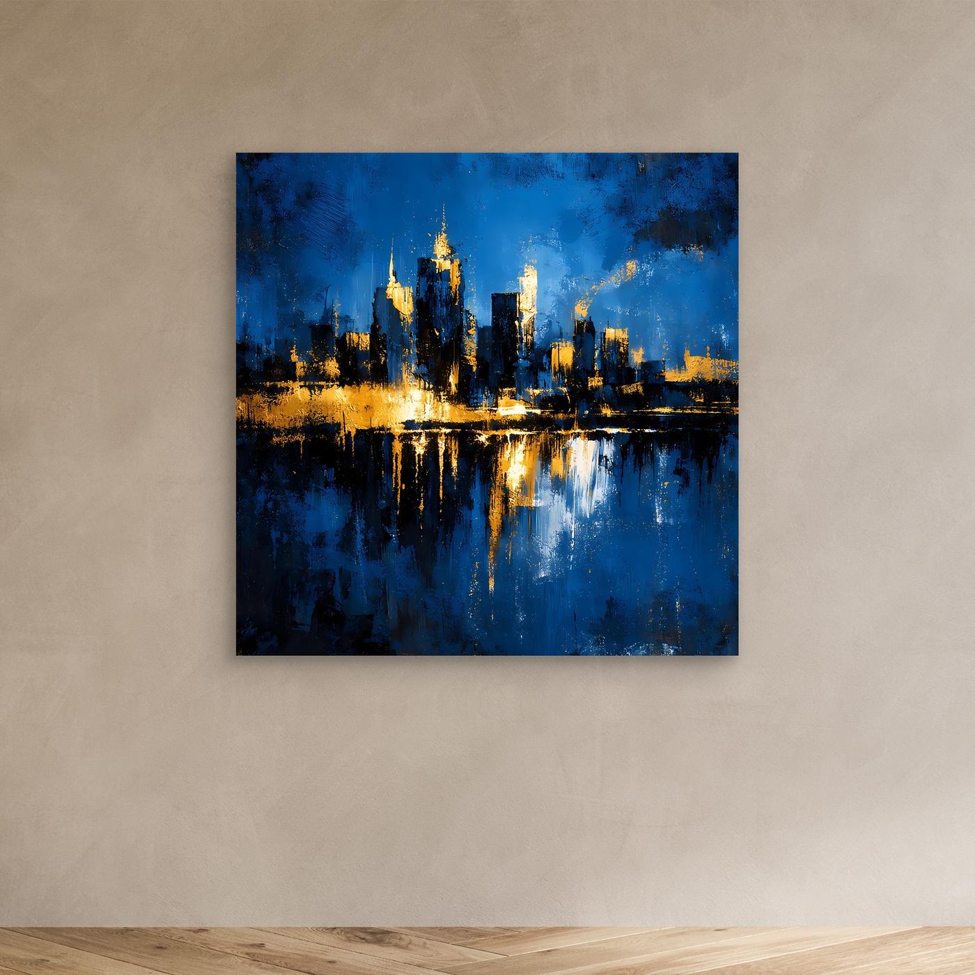 Leinwand Goldene Skyline bei Nacht | Modernes Abstraktes New York Wandbild