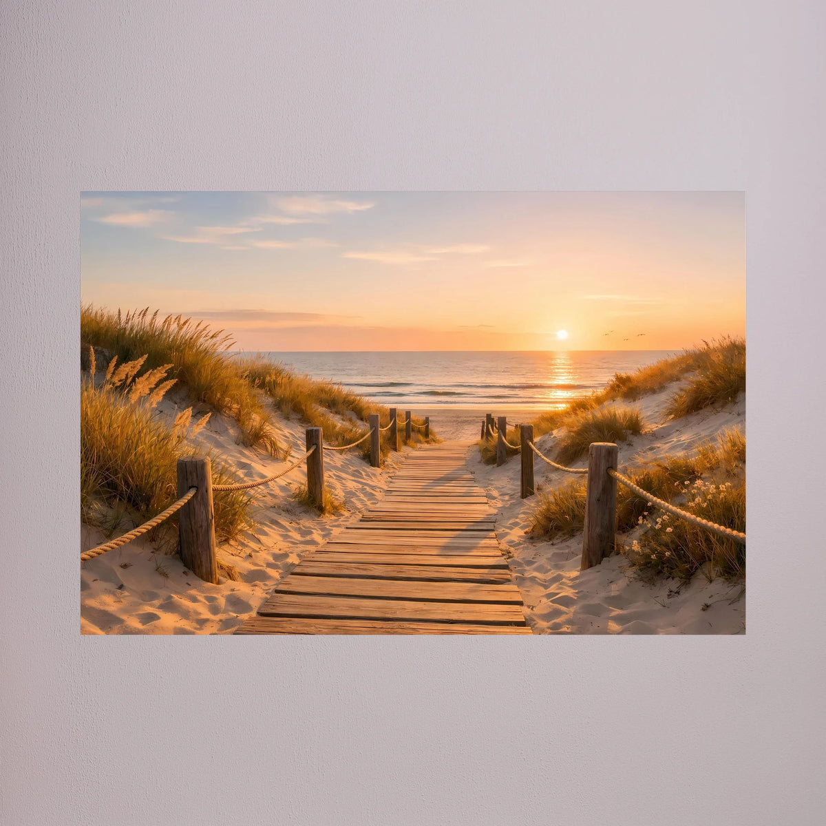 Wandposter mit Dünenpfad im Licht der Abendsonne, querformat