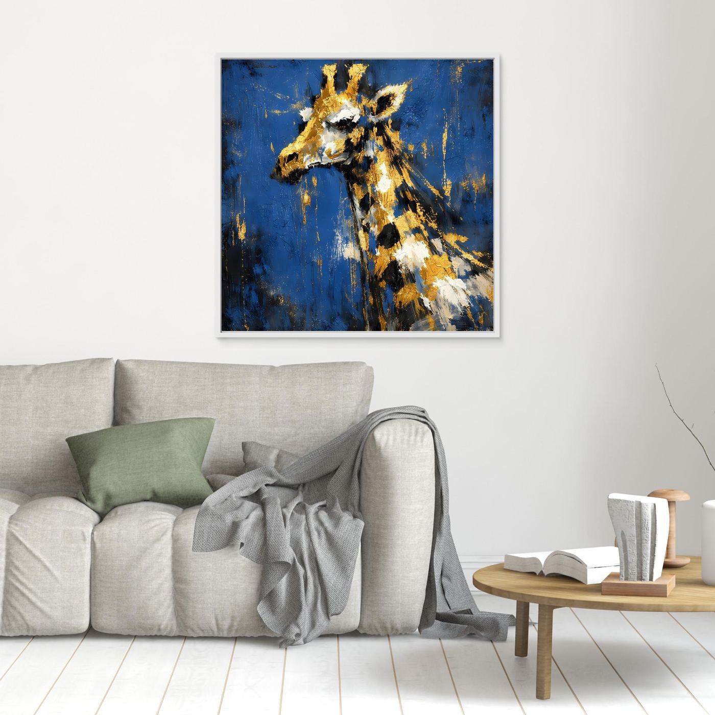 Leinwand Elegante Giraffe in Gold und Blau | Abstraktes Tier Wandbild