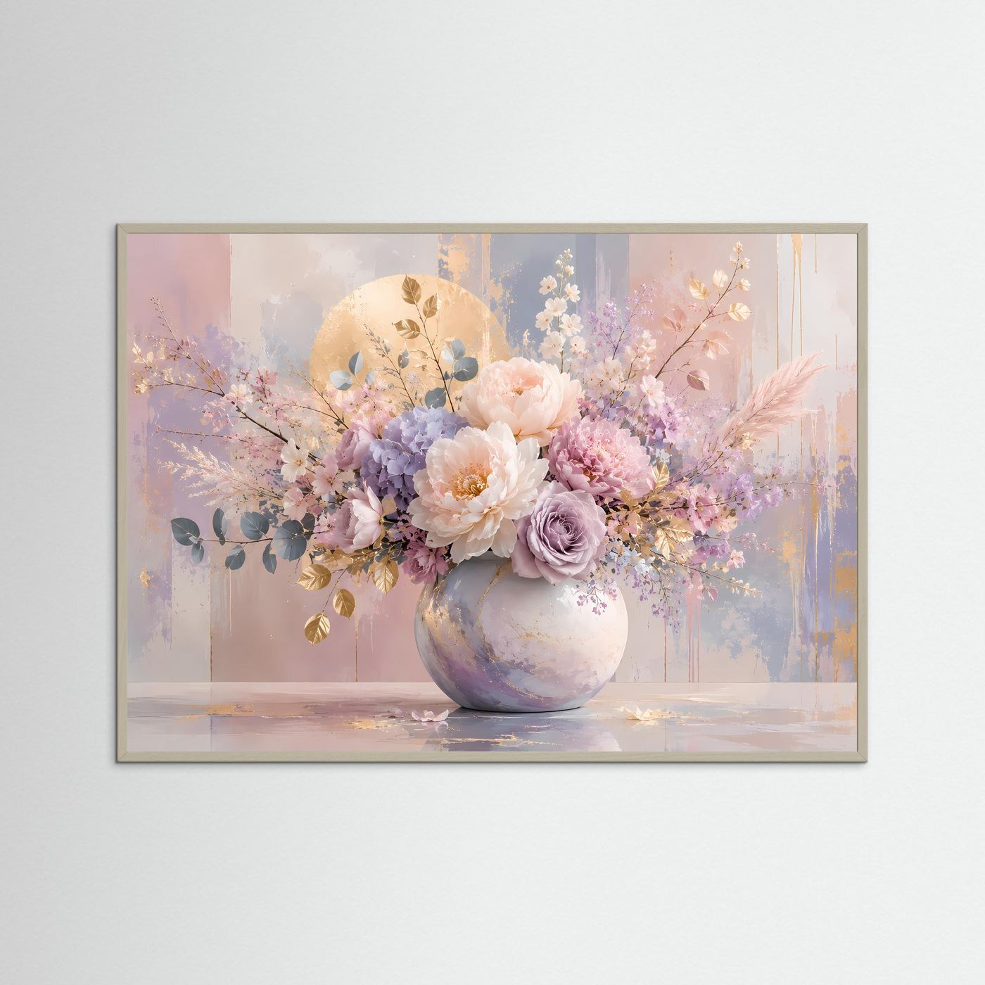 Blumenstrauß Poster Pastell | Elegante Pfingstrosen & Rosen in Vase | Florale Wandkunst | Modernes Blumenbild | Leinwand | Premium Wall Art