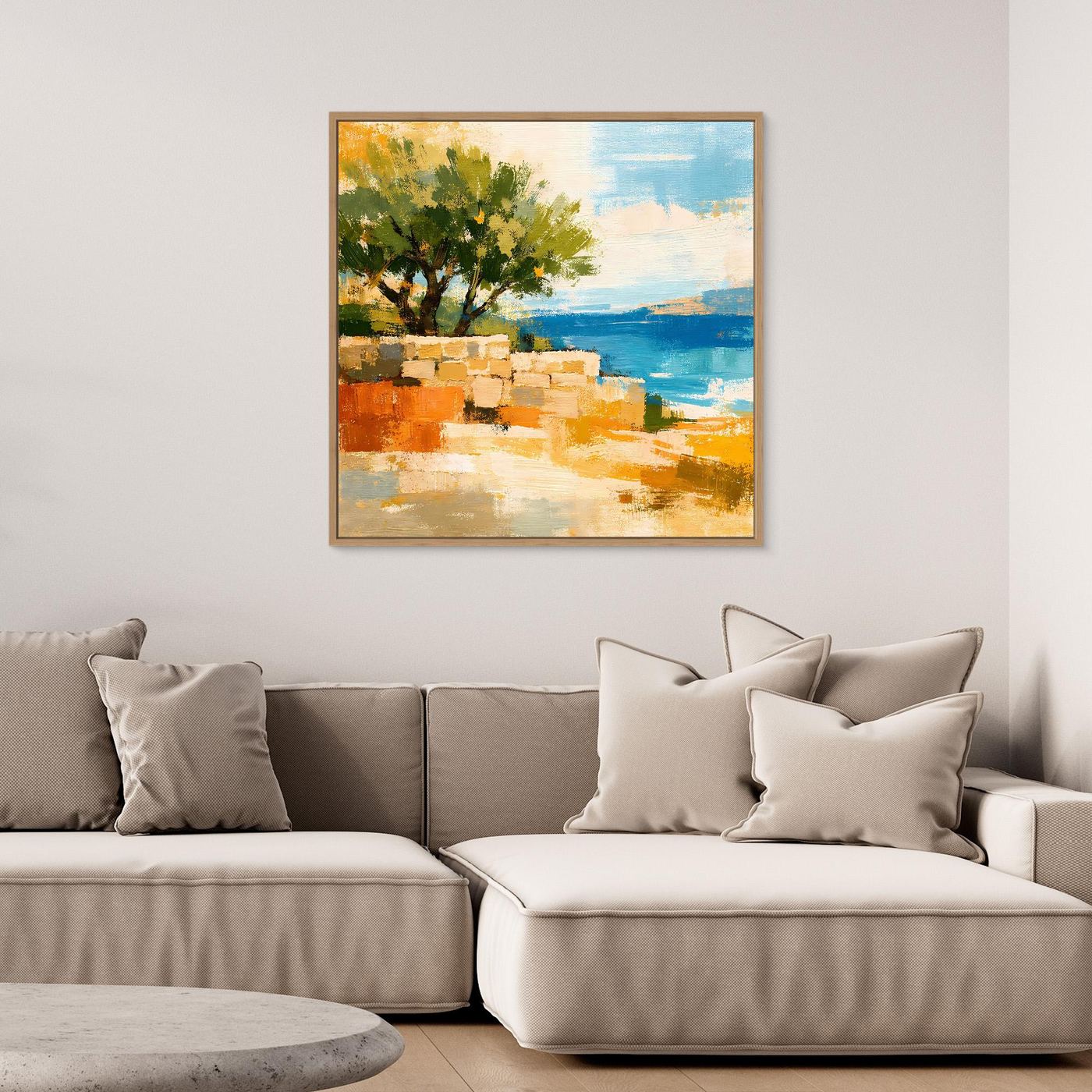 Leinwand Olivenbaum an der Mittelmeerküste | Abstraktes Natur Strand Wandbild