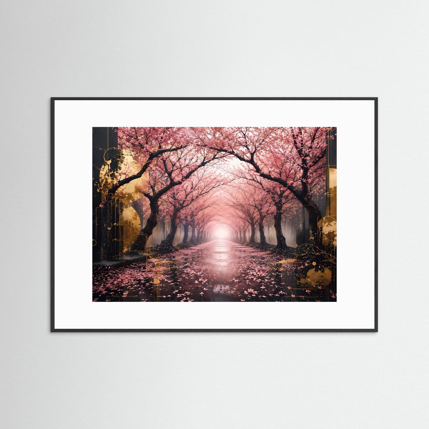 Kirschblütenallee Poster | Sakura Wandbild | Japanische Frühlingslandschaft | Rosa Blüten Kunst | Premium Leinwandbild