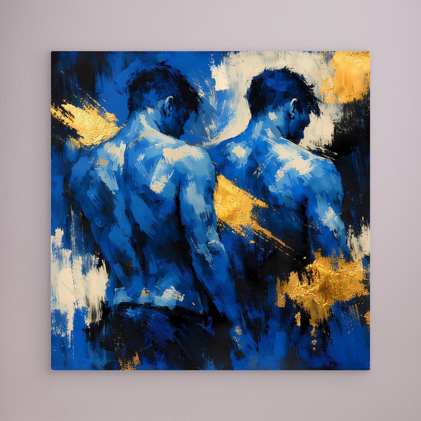 Leinwand Zwei Brüder in Blau | Abstraktes Männlicher Rücken Wandbild Gold