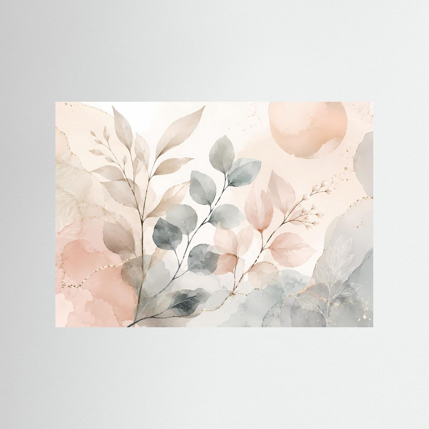 Botanische Aquarell Blätter Poster | Pastell Pflanzen Wandkunst | Minimalistische Botanical Art | Beige Salbeigrün Leinwand | Modernes Naturbild