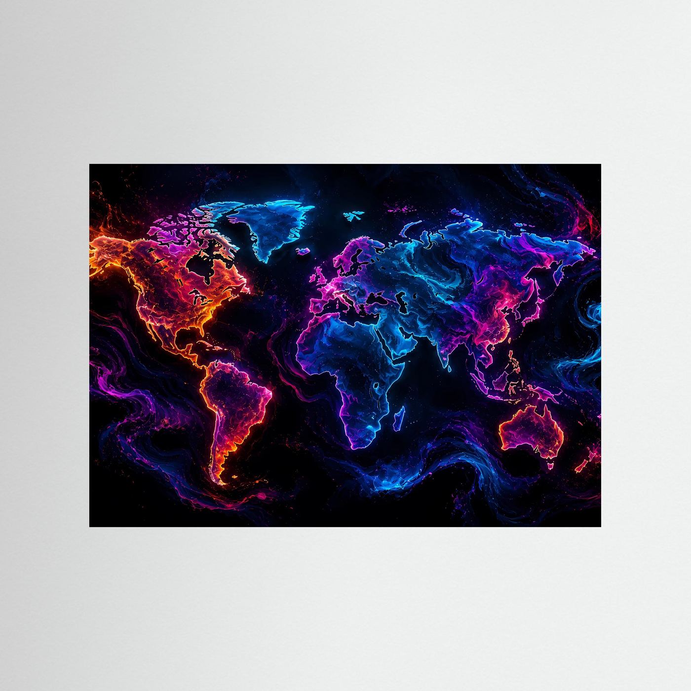 Weltkarte Poster | Neon Weltkarte Wandbild | Moderne World Map Kunst | Abstrakte Landkarte | Futuristische Wanddekoration