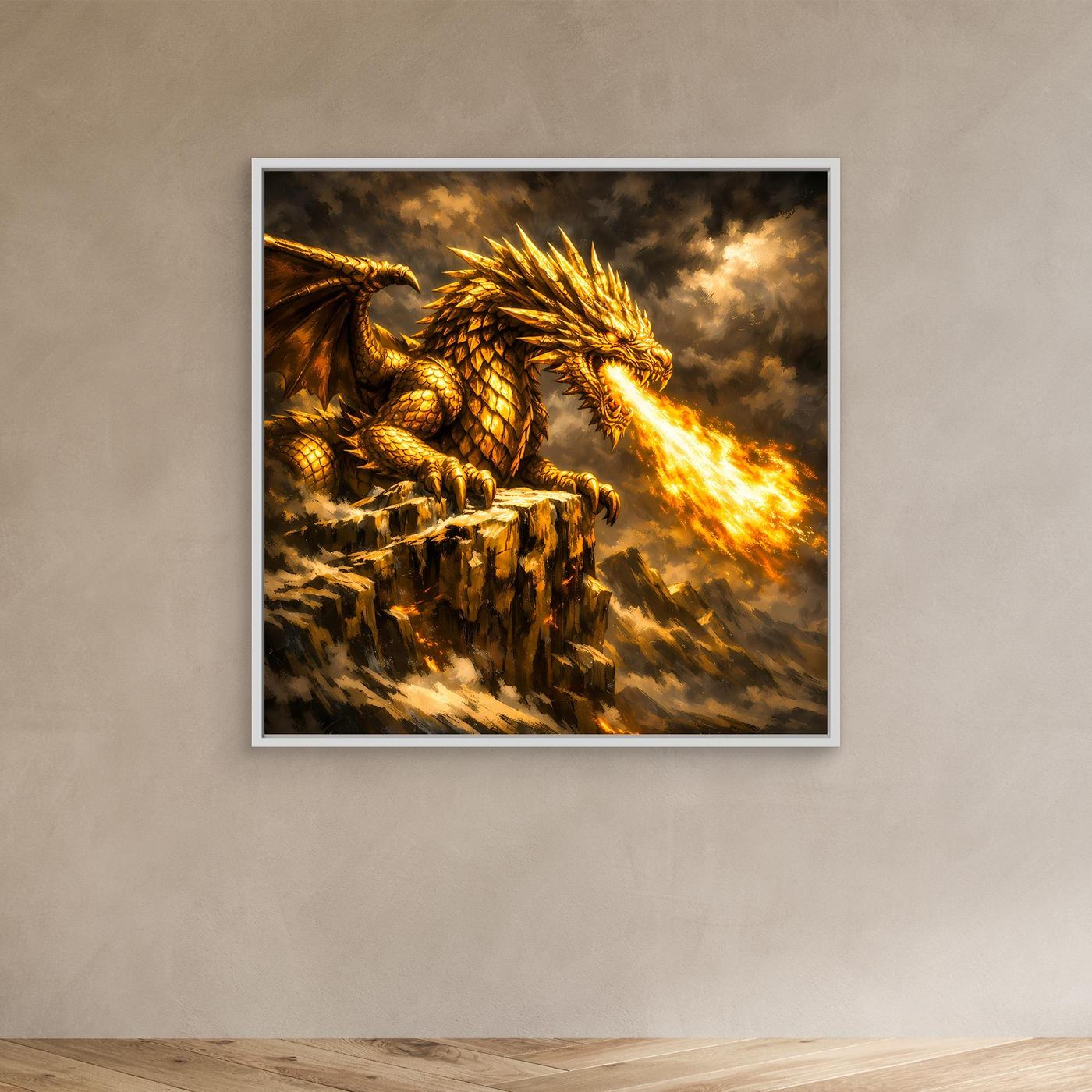Leinwand Goldener Drache | Majestätisches Fantasy Wandbild