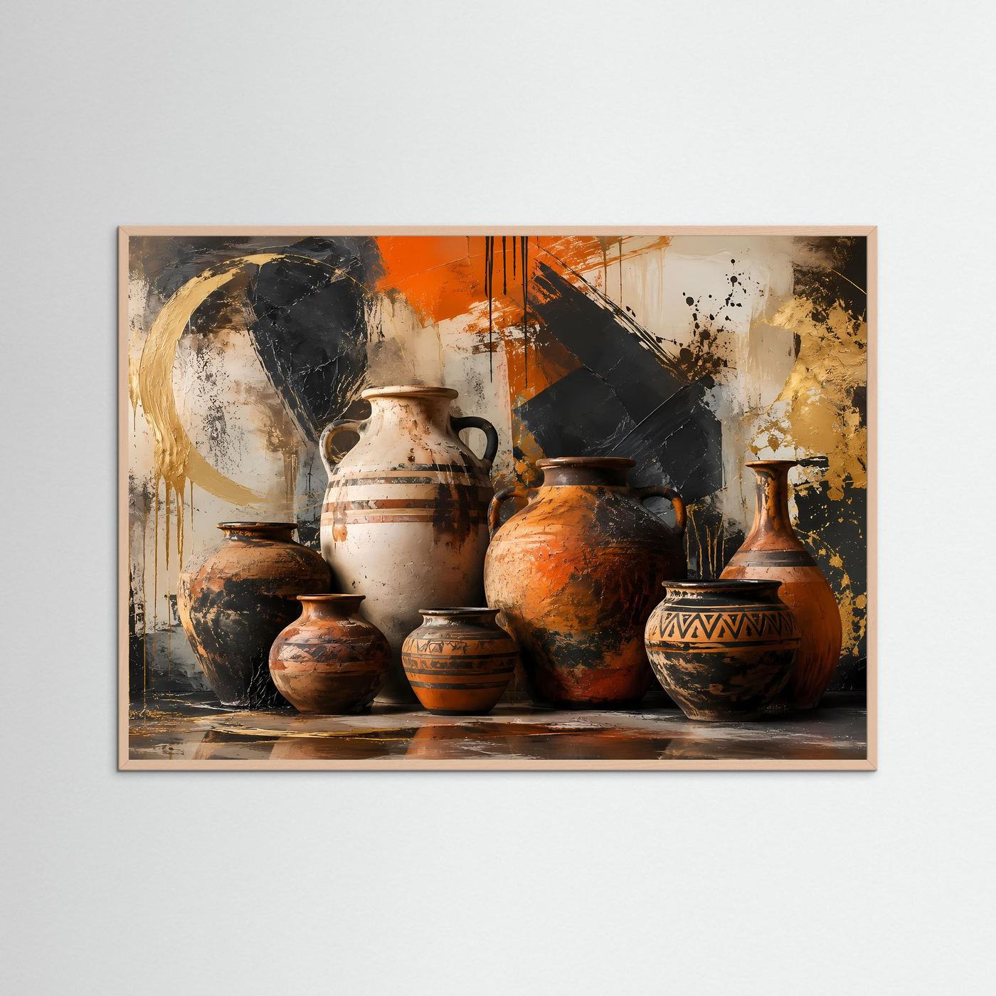 Abstrakte Amphoren Poster | Mediterrane Keramikkunst | Moderne Stillleben Wandkunst | Terrakotta Vasen | Premium Leinwandbild