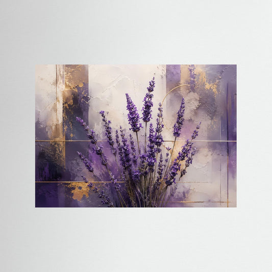 Querformat-Poster mit lila Lavendelblüten, abstraktem Blumenstillleben, ohne Rahmen