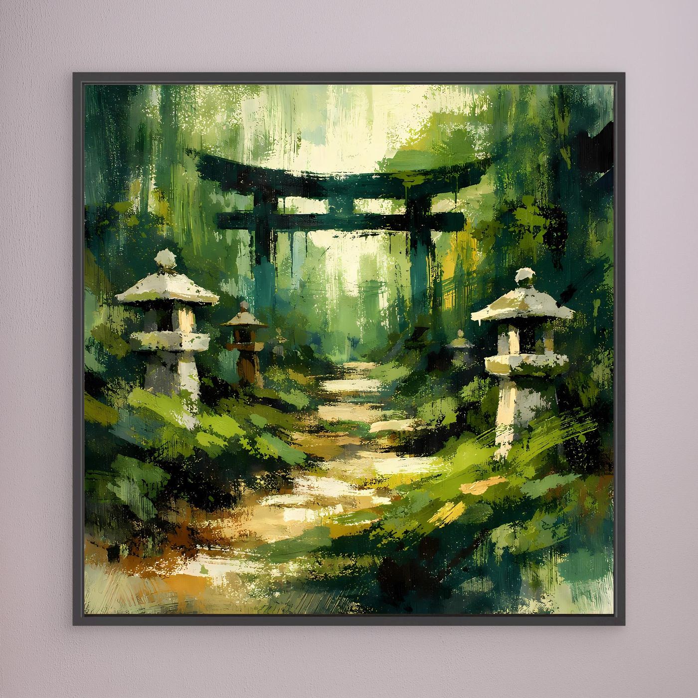 Leinwand Mystischer Torii-Pfad im Wald | Traditionelles Japan-Wandbild auf echter Leinwand