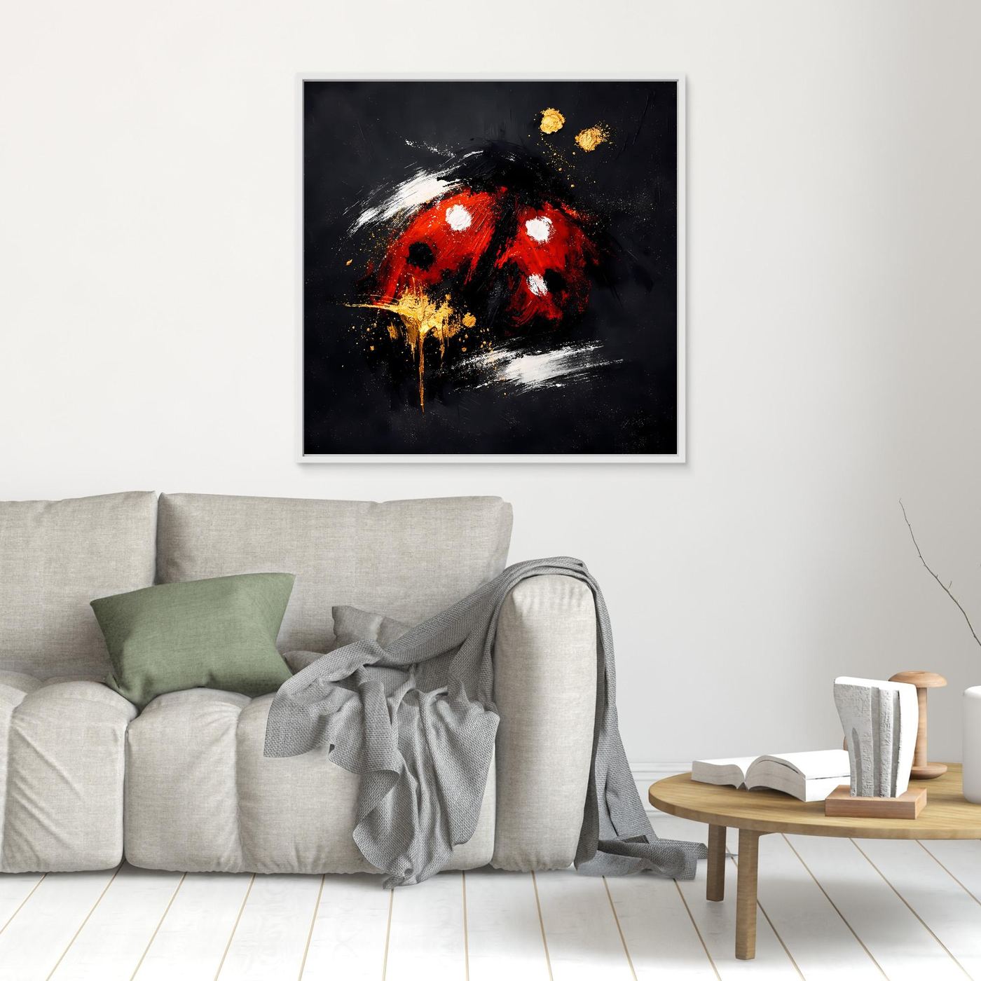 Leinwand Abstrakter Marienkäfer in Rot und Gold | Modernes Tier Wandbild