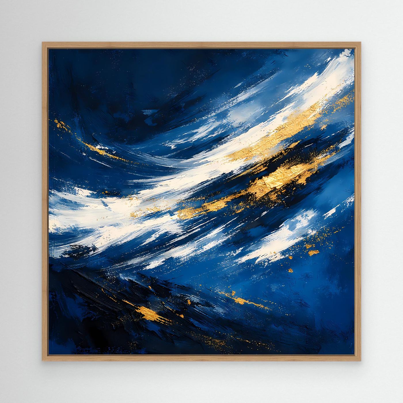 Leinwand Abstraktes Meeresgemälde in Dunkelblau und Gold | Modernes Ozean Wandbild