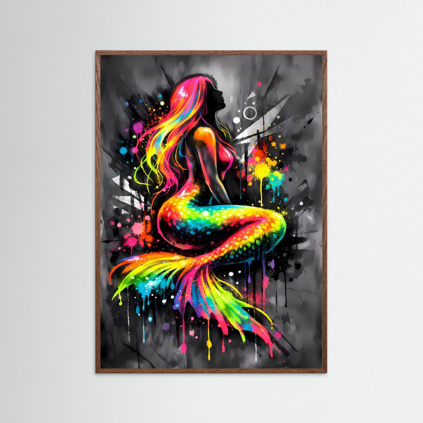 Magie der Meere | Abstraktes Meerjungfrauen Poster in leuchtenden Regenbogenfarben | Modernes Fantasy Kunstposter Hochformat