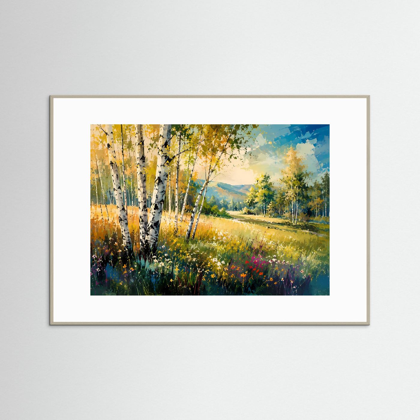 Goldener Birkenwald im Sommer | Landschafts-Poster & Kunstdruck Querformat