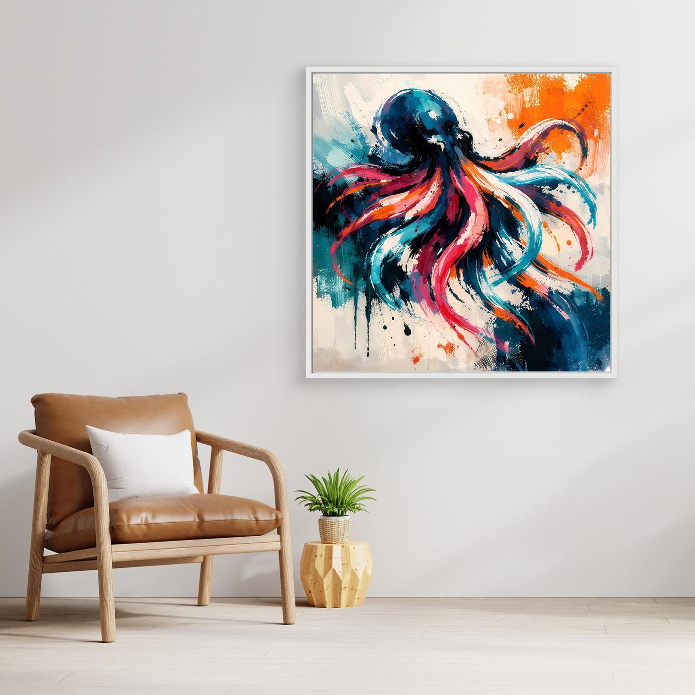 Leinwand Dynamischer Oktopus im Farbenmeer | Abstraktes Krake Wandbild