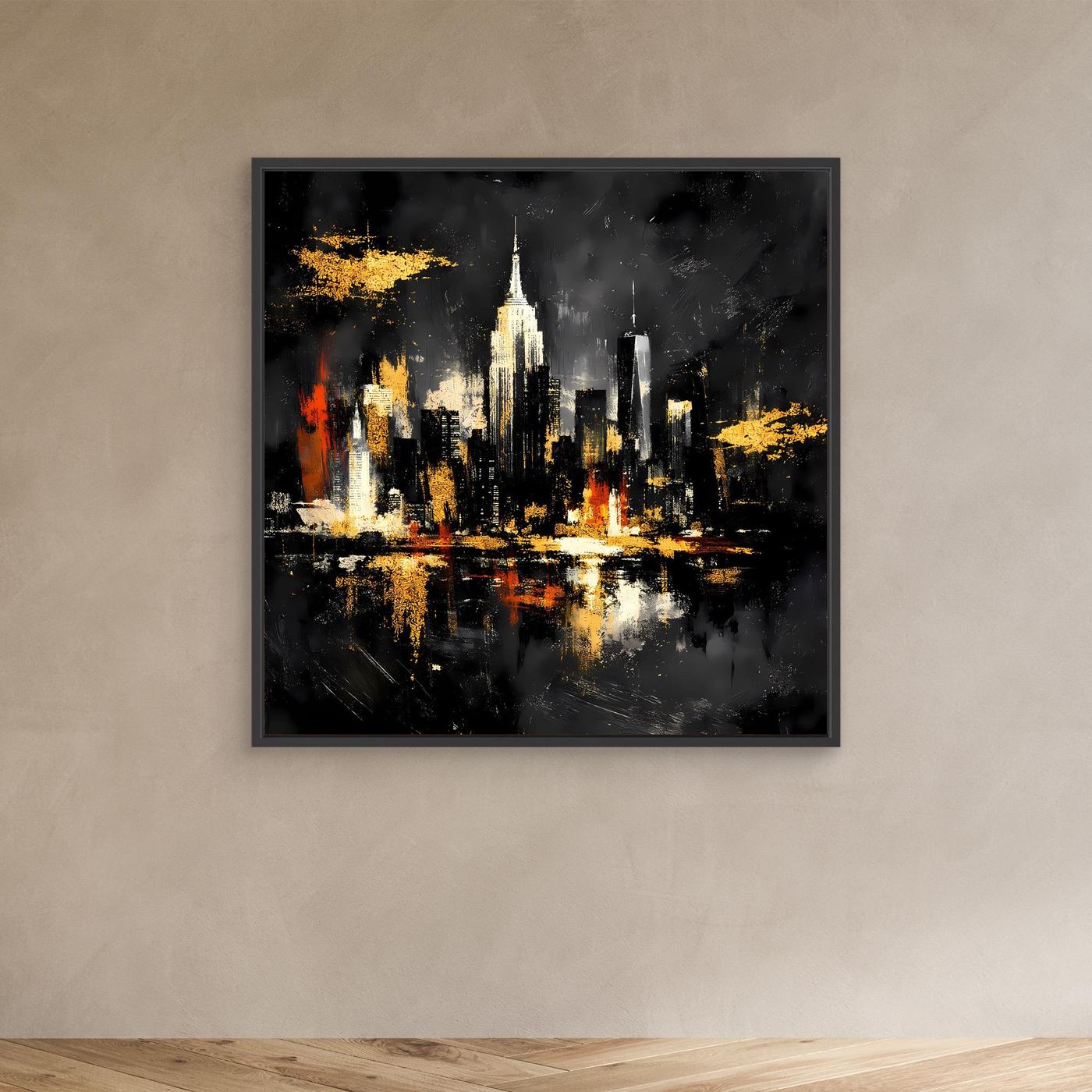 Leinwand Goldene New York Skyline bei Nacht | Abstraktes NYC Wandbild Modern