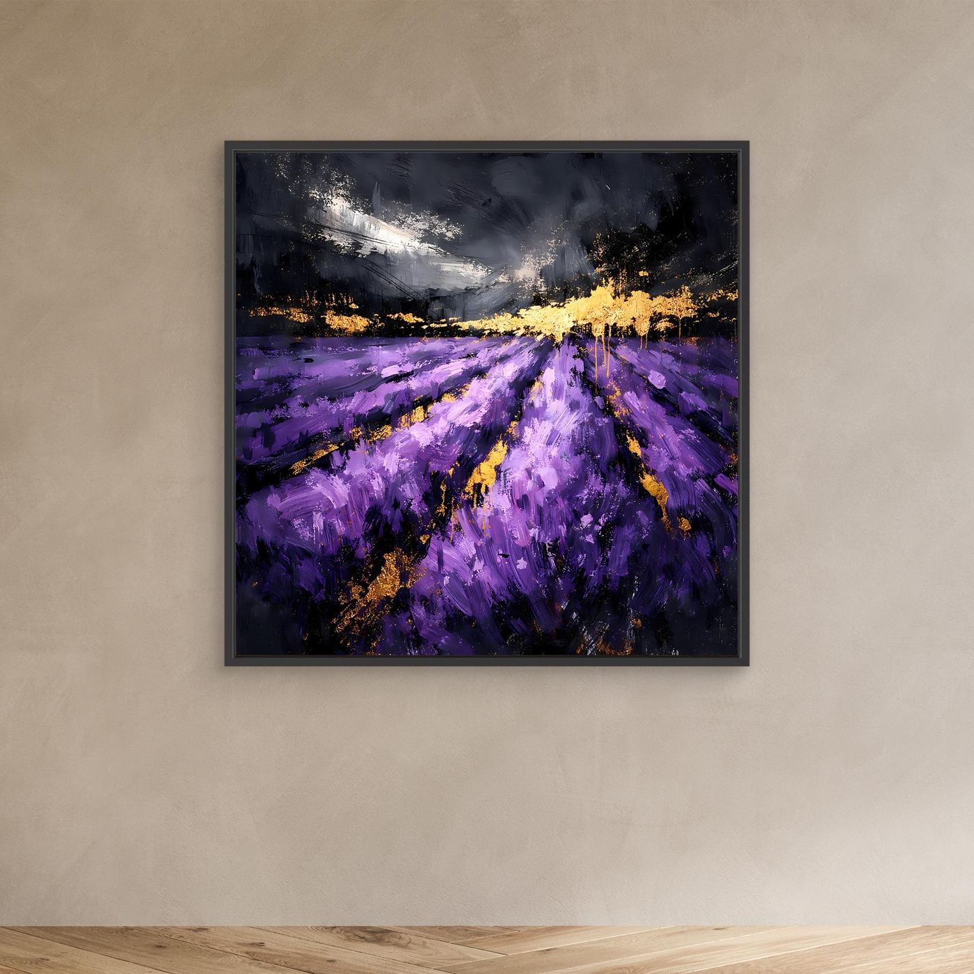 Leinwand Abstraktes Lavendelfeld in Lila und Gold | Modernes Natur Landschafts Wandbild