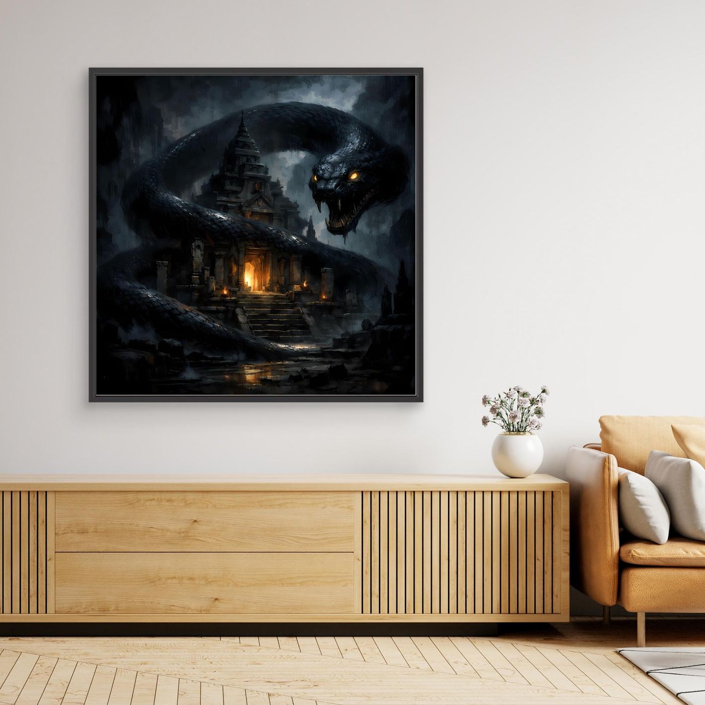 Leinwand Wächter des Tempels | Mystische Riesenschlange Fantasy Wandbild